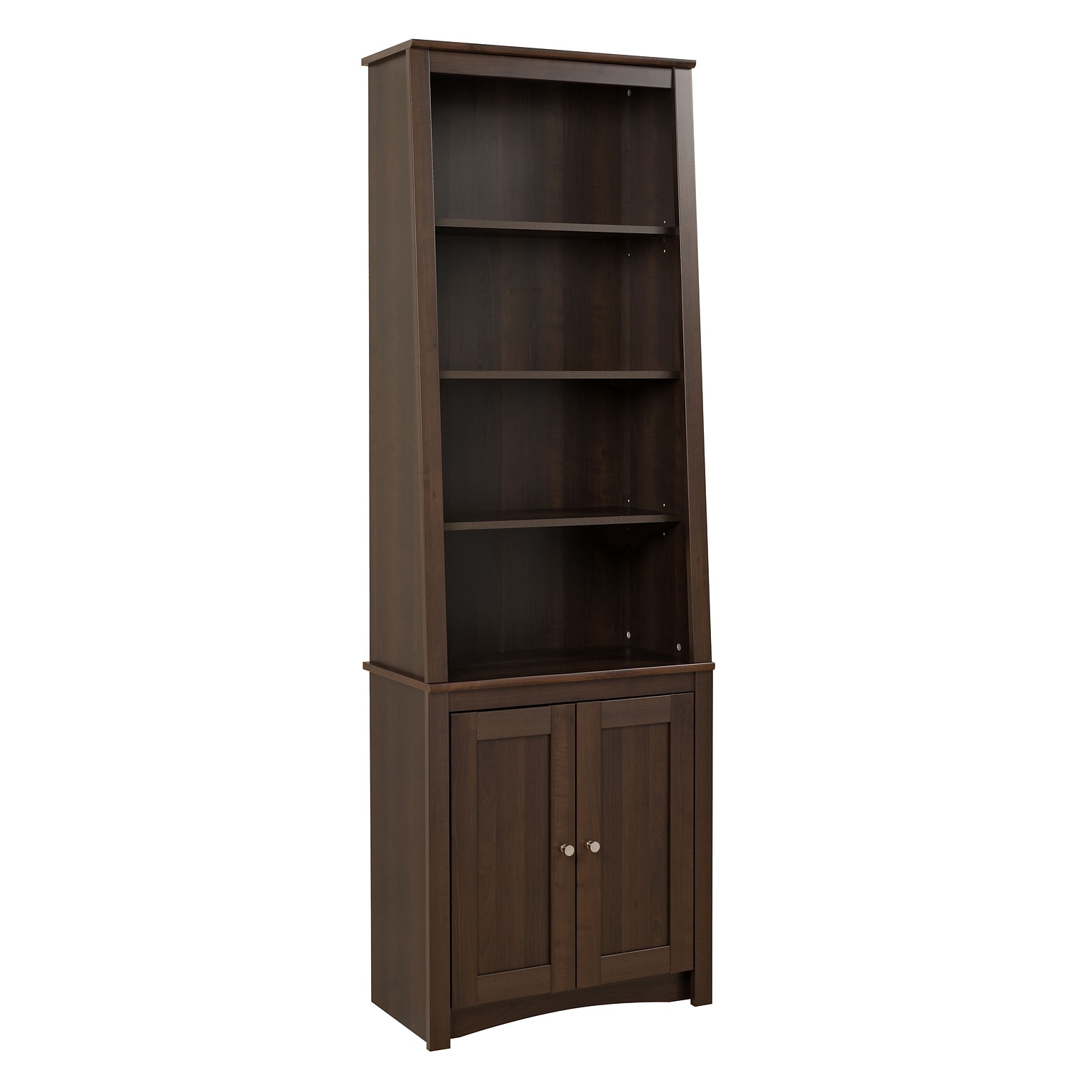 Prepac™ Tall Slant Back Bookcase With 2 Shaker Doors, Espresso