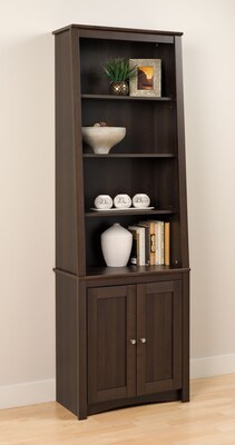 Prepac™ Tall Slant Back Bookcase With 2 Shaker Doors, Espresso
