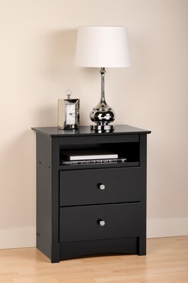 Prepac™ 28" Sonoma Tall 2 Drawer Nightstand With Open Shelf, Black (BDC-2428)