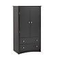 Prepac™ Sonoma Composite Wood 2 Drawer Armoire, Black