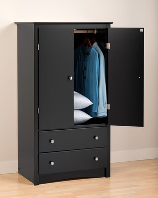 Prepac™ Sonoma Composite Wood 2 Drawer Armoire, Black