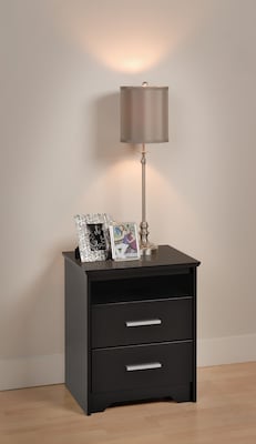 Prepac™ 27 Coal Harbor 2 Drawer Tall Nightstand With Open Shelf, Black (BCH-2250)