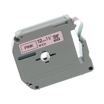 Brother P-touch M-E31 Label Maker Tape, 1/2 x 26-2/10, Black on Pink (M-E31)