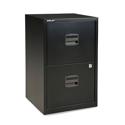 2 Drawer Filing Cabinet Black Steel Office Furniture Foolscap & A4 Files 