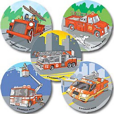 SmileMakers® Fire Trucks Stickers, 2-1/2”H x 2-1/2”W, 100/Roll