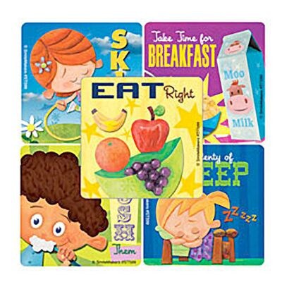 SmileMakers® Healthy Habits Kids Stickers, 2-1/2”H x 2-1/2”W, 100/Box