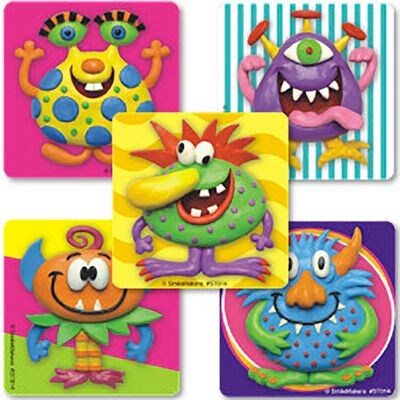 SmileMakers® Clay Monsters Stickers, 2-1/2”H x 2-1/2”W, 100/Roll