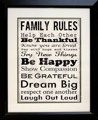 Diamond Decor "Family Rules Be Happy" Framed Print Art, 19" x 23"