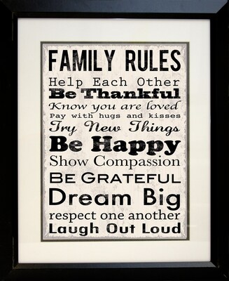 Diamond Decor Family Rules Be Happy Framed Print Art, 19 x 23