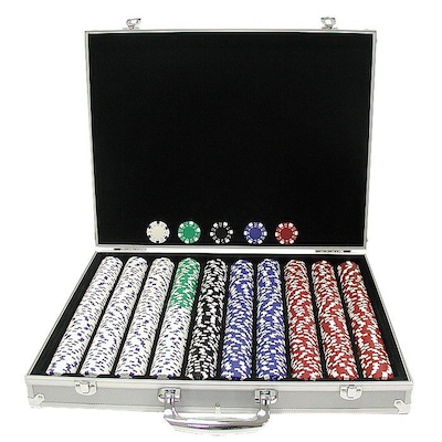Trademark Poker™ 1000 Dice-Striped Poker Chips With Aluminum Case, Brilliant Silver