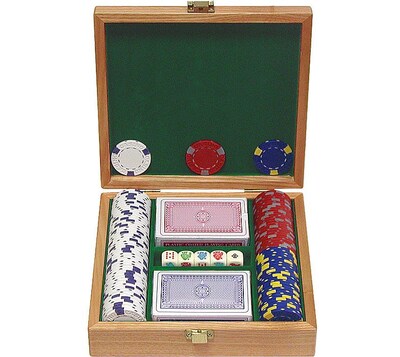 Trademark Poker 100 Pro Clay Casino Chips With Beautiful Solid Oak Case (10-1500-100W)