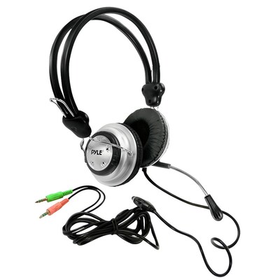 Pyle® PHPMC2 Stereo PC Multimedia Headset/Microphone,  Black/Silver