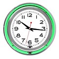 Trademark Global™ NC-1099 14 White Inner Double Ring Neon Clock,  Silver/Green Outer