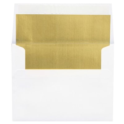 LUX® 60lb 4 3/8x5 3/4 Square Flap Envelopes W/Peel&Press; White W/Gold LUX, 500/BX