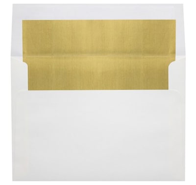 LUX® 60lb 4 1/4x6 1/4 Square Flap Envelopes W/Peel&Press; White W/Gold LUX, 500/BX