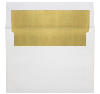 LUX® 60lb 5 1/4x7 1/4 Square Flap Envelopes W/Peel&Press; White W/Gold LUX, 500/BX