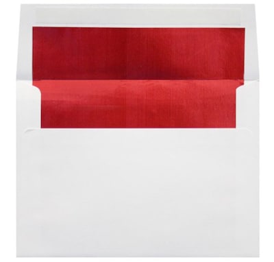 LUX A7 Foil Lined Invitation Envelopes (5 1/4 x 7 1/4) 50/Box, White w/Red LUX Lining (FLWH4880-01-5