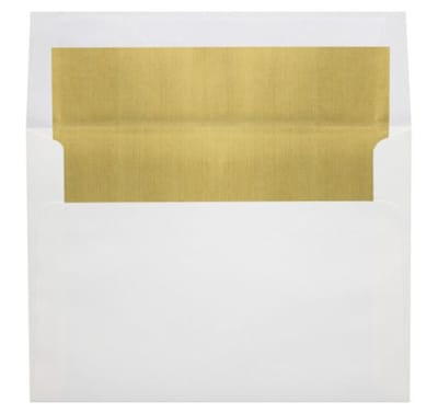 LUX A8 Foil Lined Invitation Envelopes (5 1/2 x 8 1/8) 500/Box, White w/Gold LUX Lining (FLWH4885-04