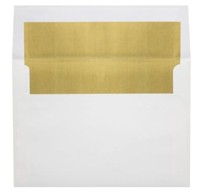 LUX A8 Foil Lined Invitation Envelopes (5 1/2 x 8 1/8) 250/Box, White w/Gold LUX Lining (FLWH4885-04