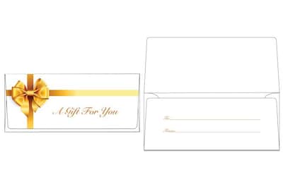 LUX Square Flap Open End Currency Envelope, 2 7/8" x 6 1/2", Gold Bow, 1000/Box (CUR-99-1000)