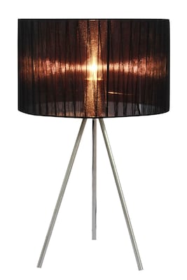 Simple Designs Black Sheer Silk Band Tripod Table Lamp, Brushed Nickel Finish