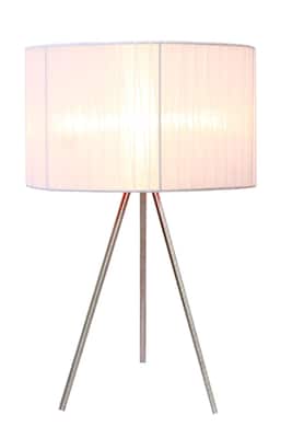 Simple Designs White Sheer Silk Band Tripod Table Lamp, Brushed Nickel Finish