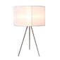 Simple Designs White Sheer Silk Band Tripod Table Lamp, Brushed Nickel Finish