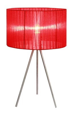 Simple Designs Red Sheer Silk Band Tripod Table Lamp, Brushed Nickel Finish