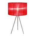 Simple Designs Red Sheer Silk Band Tripod Table Lamp, Brushed Nickel Finish