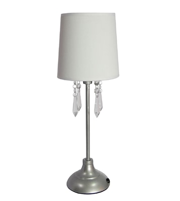 Simple Designs Table Lamp With Shade and Hanging Acrylic Beads, White