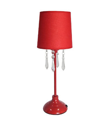 Simple Designs Table Lamp With Shade and Hanging Acrylic Beads, Red