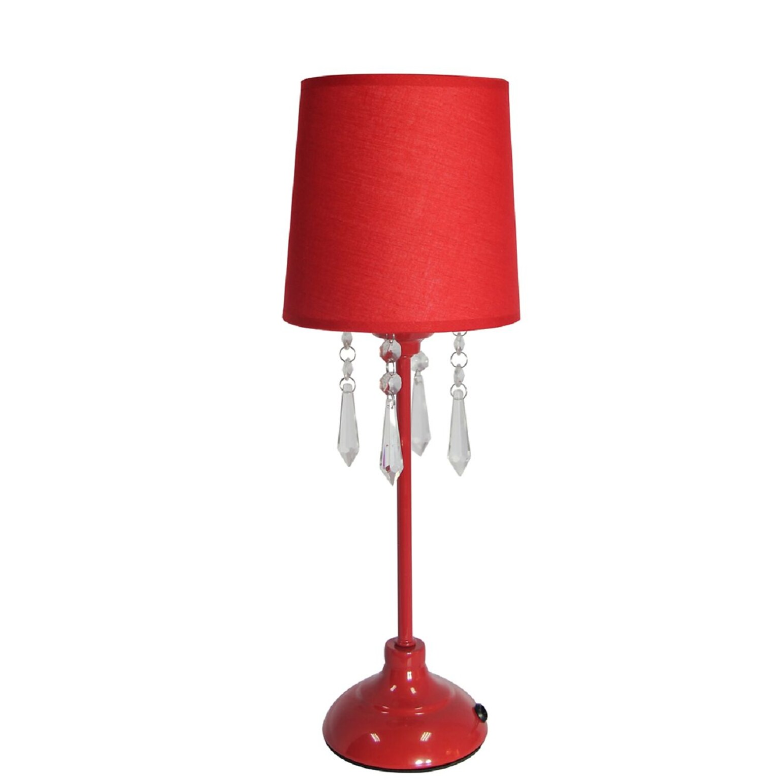 Simple Designs Table Lamp With Shade and Hanging Acrylic Beads, Red