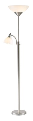 Adesso® Piedmont 71"H Brushed Steel 300W Torchiere Floor Lamp with Reading Light and White Plastic Shades (7202-22)