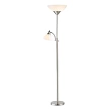 Adesso® Piedmont 71H Brushed Steel 300W Torchiere Floor Lamp with Reading Light and White Plastic S