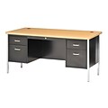 Sandusky Lee® 600 Series Steel Teachers Desk, 60W x 30D, Double Pedestal, Black/Maple