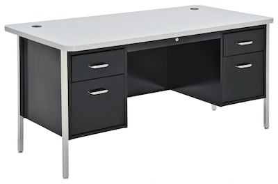 Sandusky Lee® 600 Series Steel Teachers Desk, 60W x 30D, Double Pedestal, Black/Grey Nebula