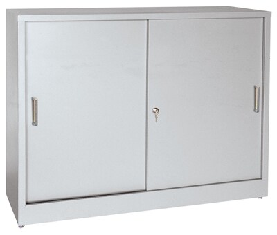 Sandusky Elite 29H Counter Height Sliding Door Steel Storage Cabinet with 3 Shelves, Dove Gray (BA1S361829-05)
