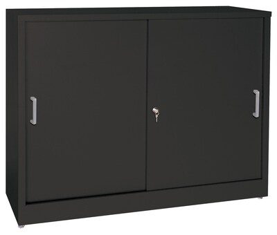 Sandusky Elite 29H Counter Height Sliding Door Steel Storage Cabinet with 3 Shelves, Black (BA1S361829-09)
