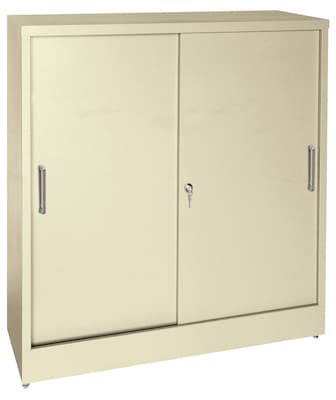Sandusky Elite 42H Counter Height Sliding Door Steel Storage Cabinet with 4 Shelves, Putty (BA2S361842-07)