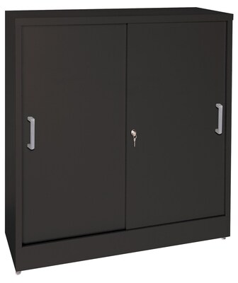 Sandusky Elite 42H Counter Height Sliding Door Steel Storage Cabinet with 4 Shelves, Black (BA2S361842-09)