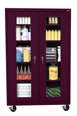 Sandusky® See Thru 46 x 18 x 78 Transport Mobile Clearview Storage Cabinet, Burgundy