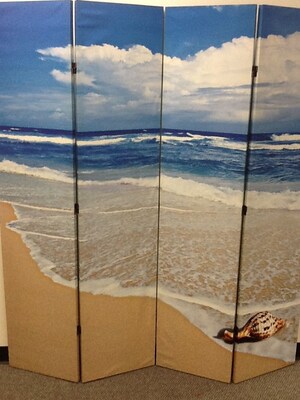 Ore International® 4 Panel Seashell By The Seashore Room Divider, 71 x 64, Blue