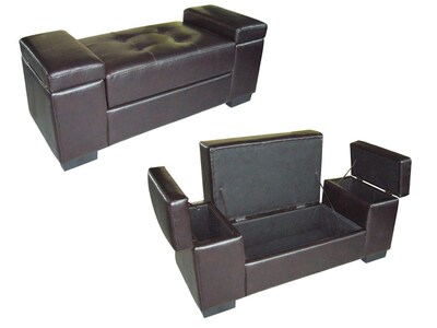 Ore International® Metal/Leather/Wood Open Storage Bench, Dark Brown