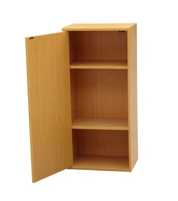 Ore International® 3 Tier Wood Adjustable Bookshelf With Door, Beige