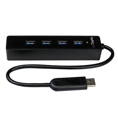 Startech 4 Port Portable SuperSpeed External Mini USB 3.0 Hub With Built-in Cable; Black