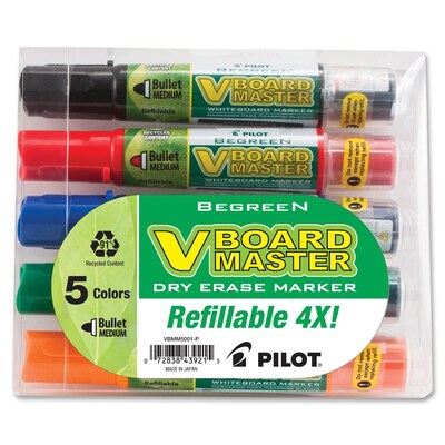 Pilot V Board Master Medium Bullet Tip Dry Erase Marker, Assorted, 5/Pack (PIL43921)