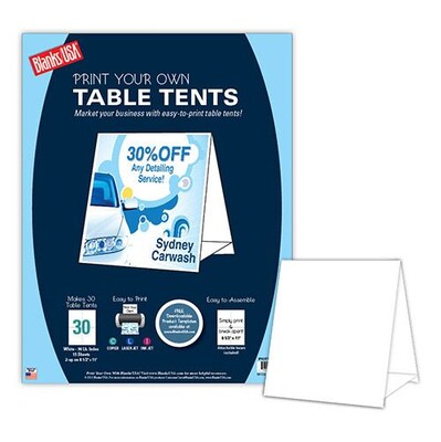 Blanks/USA® 4 1/4" x 5 1/2" 90 lbs. Table Tent, White, 15/Pack