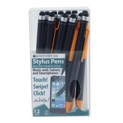 Monteverde S-105 Clip Action One-Touch Ballpoint Pen With Stylus, Orange, 12/Pack (MV36153)