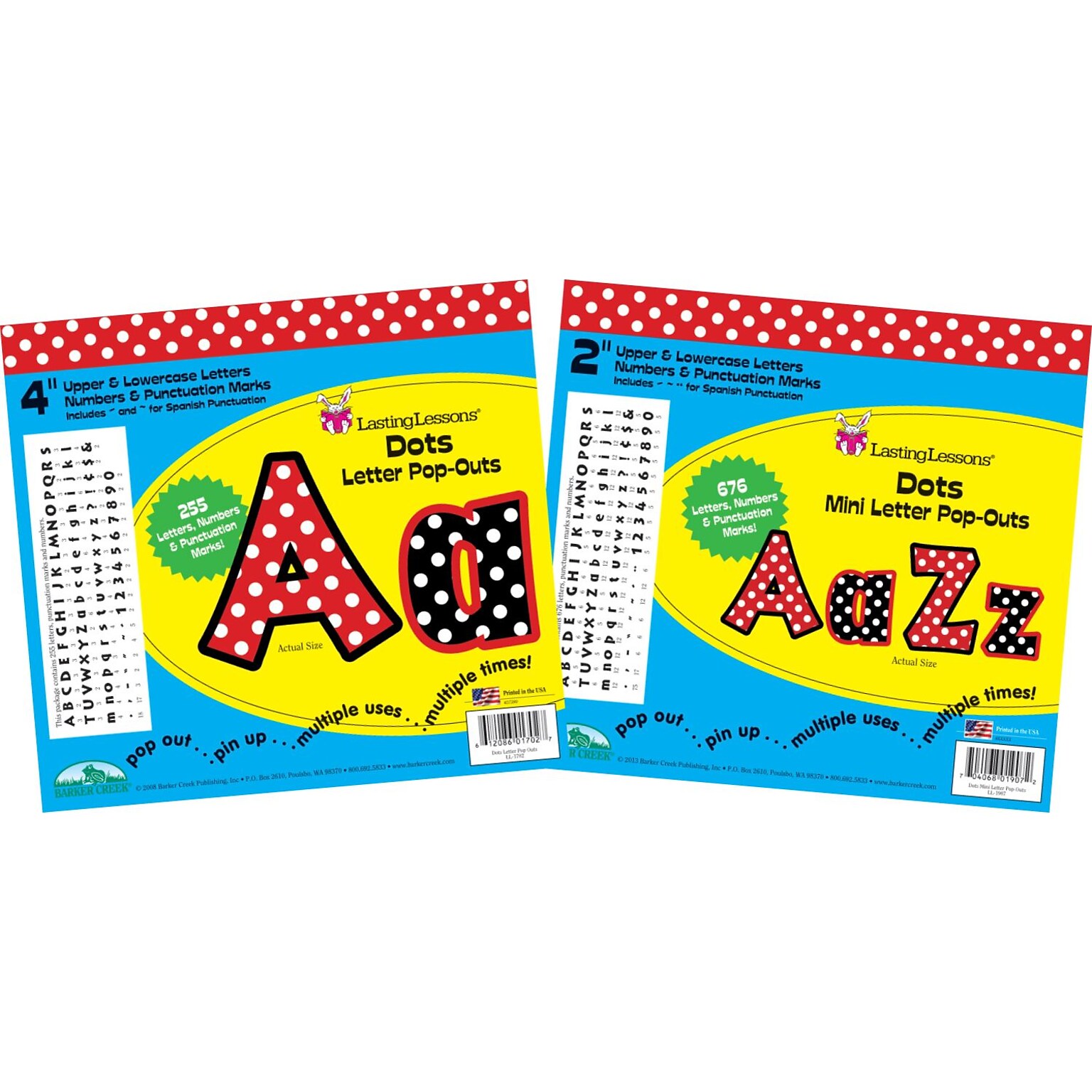 Barker Creek Dots  2 & 4 Letters and Numbers, Multicolored, 931/Pack (BCP3501)