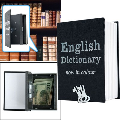 Mini Dictionary Diversion Book Safe With Key Lock, Black